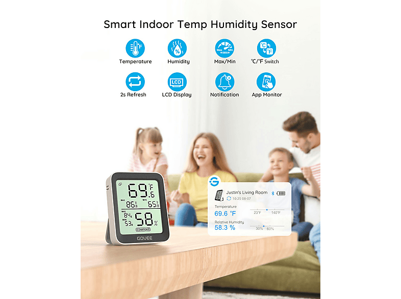 GOVEE Display Bluetooth Thermo-Hygrometer, Schwarz