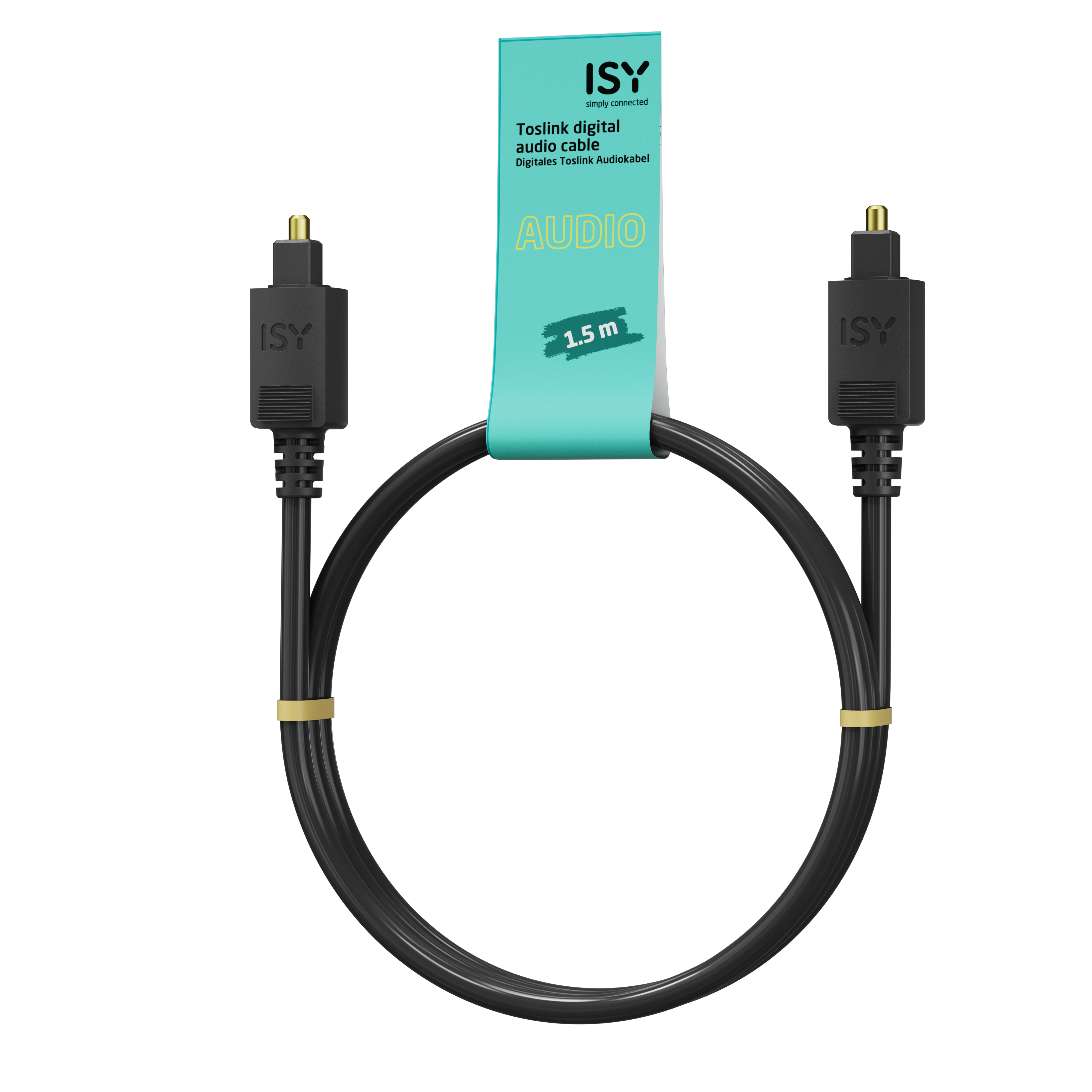 Czarny i szary kabel rozdzielacza audio ISY z etykietą.