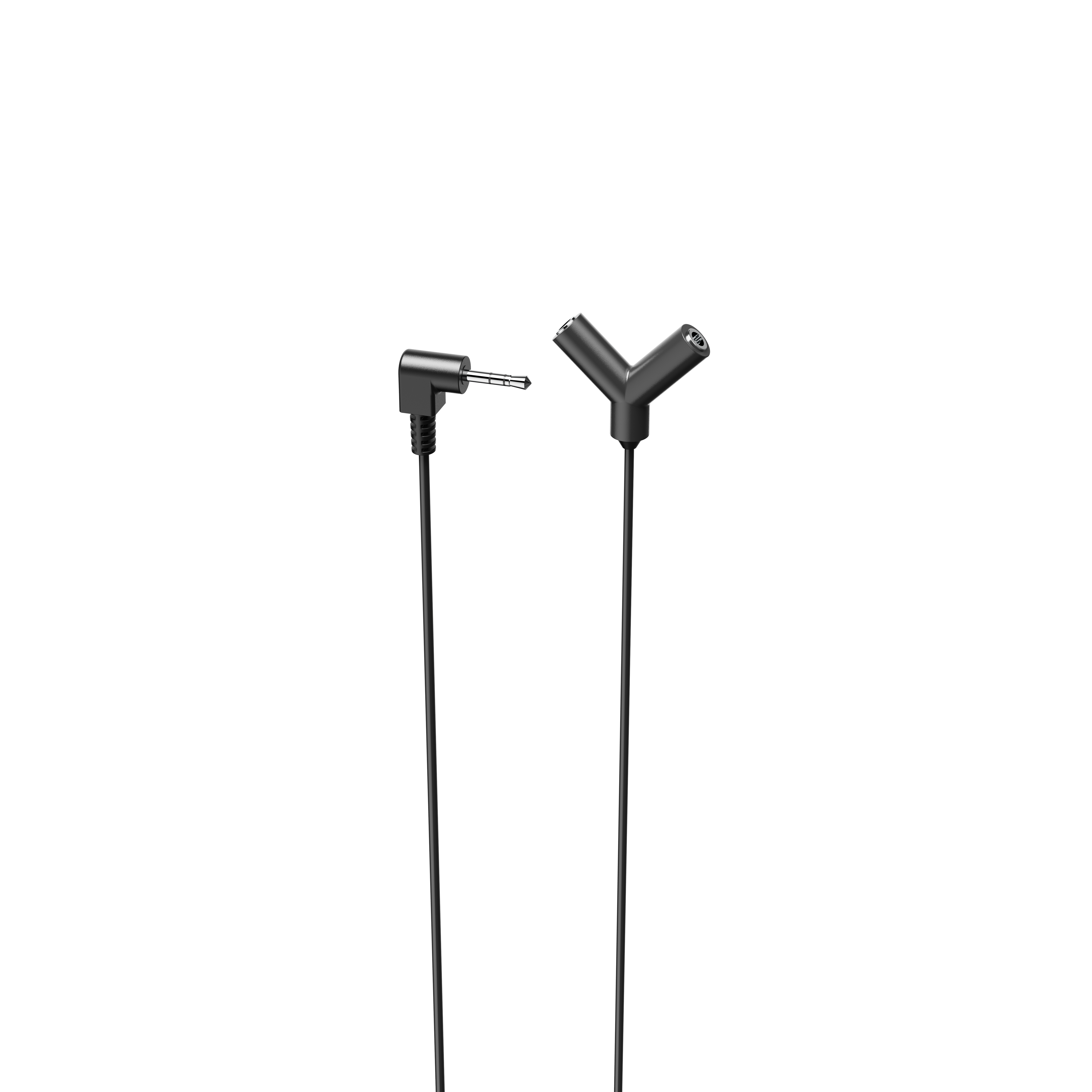 Czarny kabel audio z czarną wtyczką.