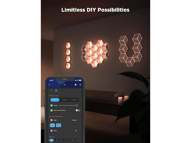 GOVEE LED Hexagon Wandlampen 7er Set Ultra Dekoleuchte Meteor-Grau, Mond-Weiß
