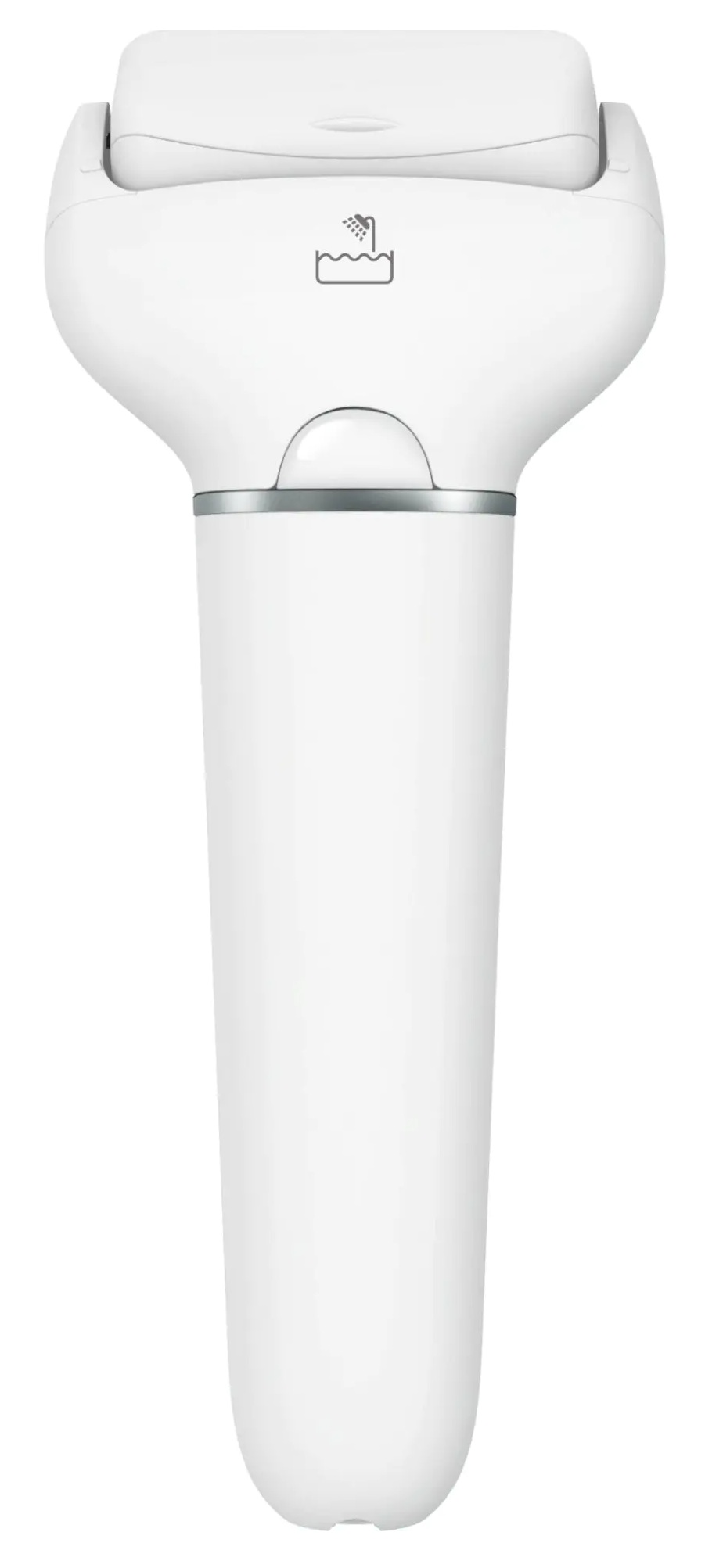 Biała golarka elektryczna z długim uchwytem.