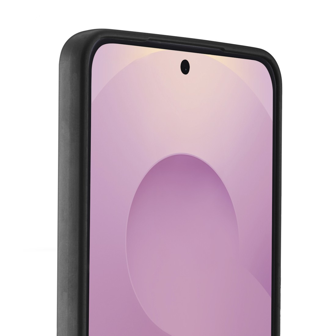 Detail des Telefonbildschirms. Schwarzes Gehäuse mit rosa Bildschirm.