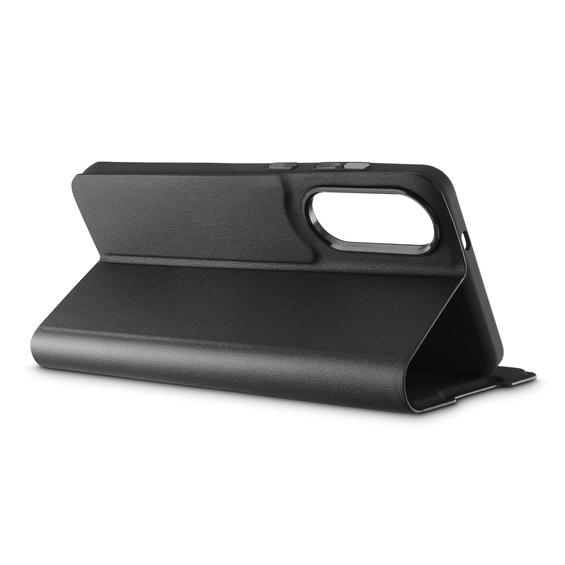 Schwarze Handyhülle geöffnet. Schwarze Farbe.