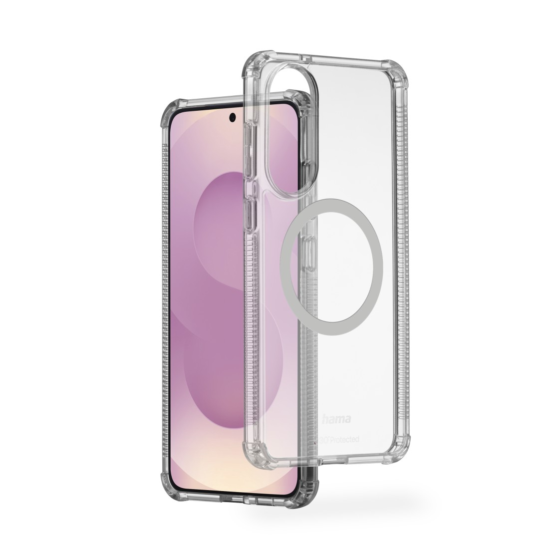 Telefon in einer transparenten Handyhülle, zeigt den Bildschirm des Telefons.