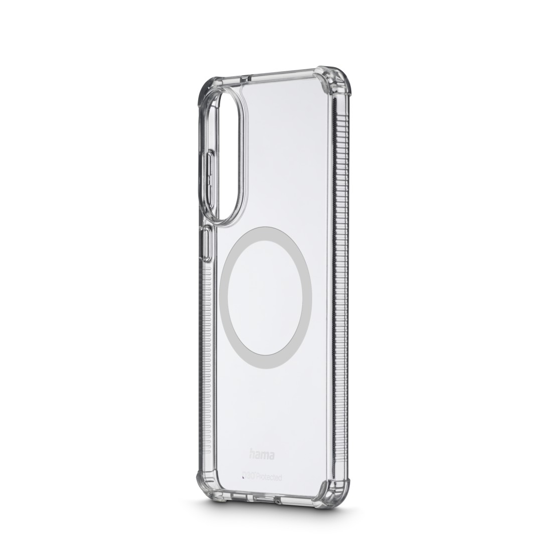 Transparente Handyhülle, Seitenansicht, zeigt das Profil des Telefons.