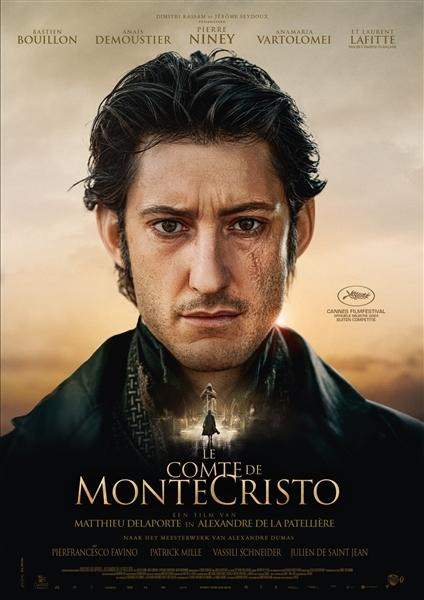 Affiche de film. Un homme avec une cicatrice sur le visage regarde la caméra. Le titre est "Le Comte de Monte-Cristo".