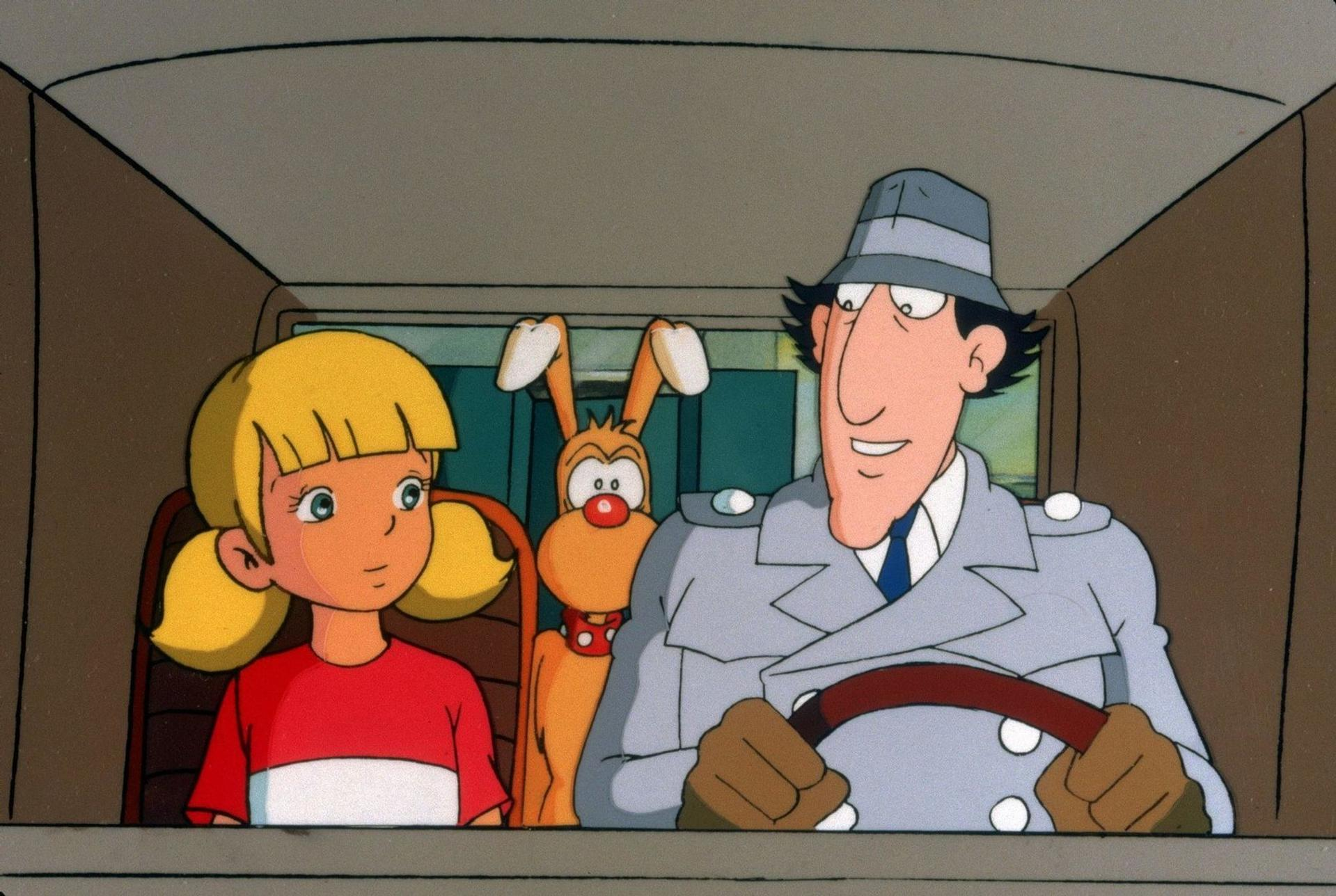 Penny, Brain und Inspektor Gadget sitzen in einem Auto. Inspektor Gadget fährt.