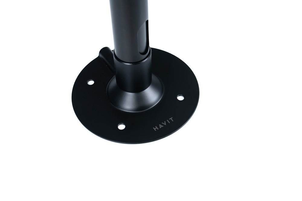 Siyah metal stand tabanı, 'HAVIT' metni, silindirik direk ve beyaz arka plan.