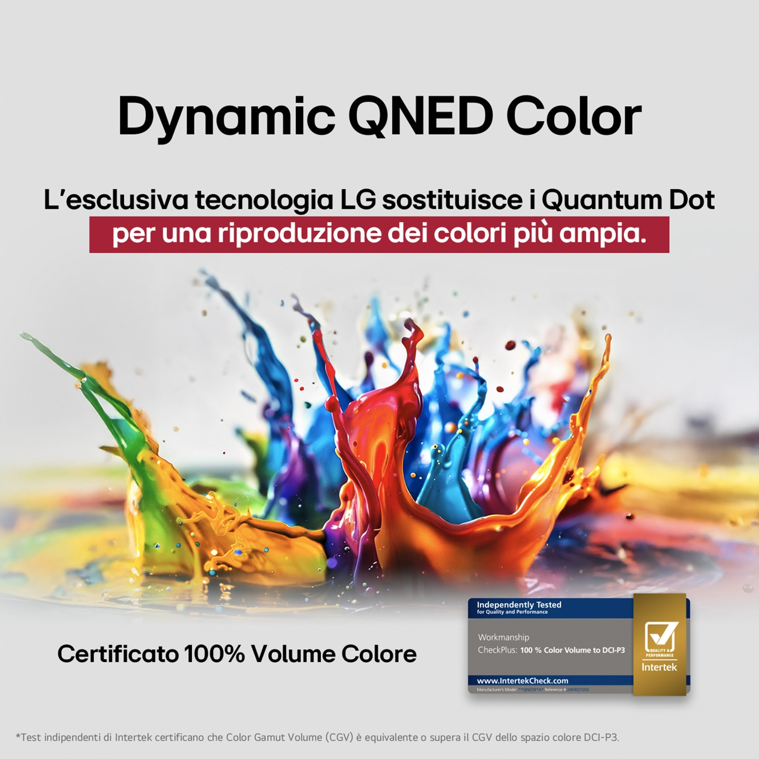 Spruzzo di colori, testo sul colore QNED dinamico e sul volume colore.