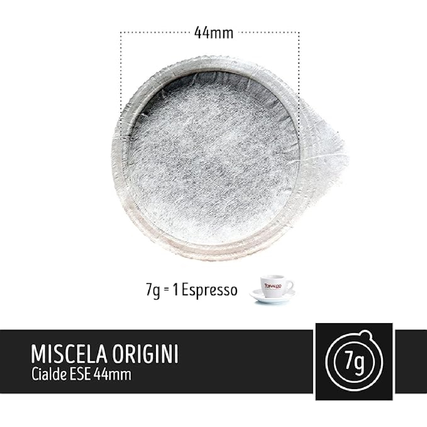 Cialda di caffè accanto a una tazza di caffè Toraldo.