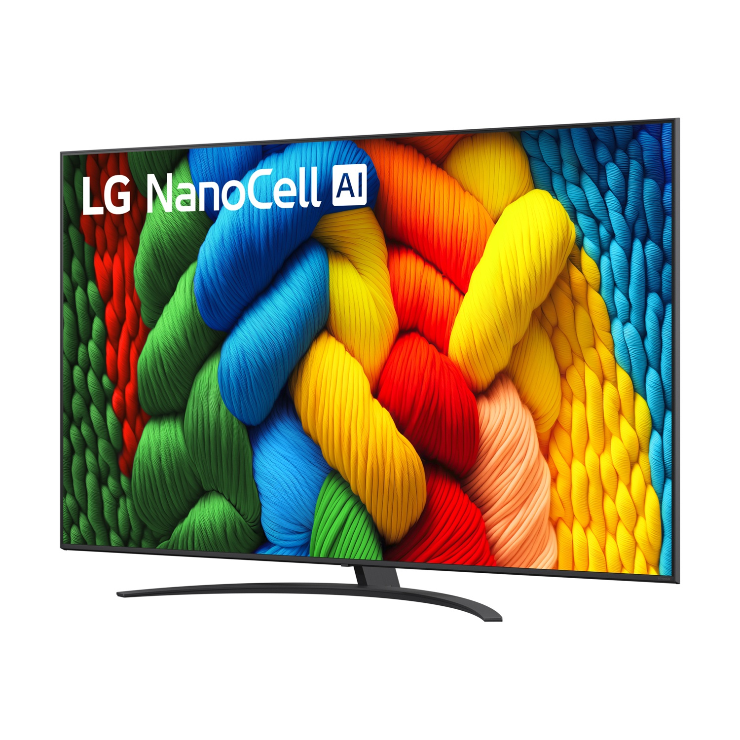 TV con il logo LG NanoCell AI. Il display mostra un'immagine colorata di trame intrecciate.