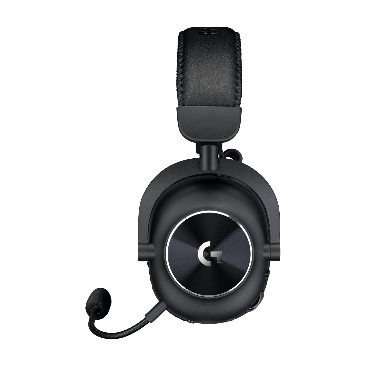 Cuffie con microfono, vista frontale. Colore nero, con logo Logitech.