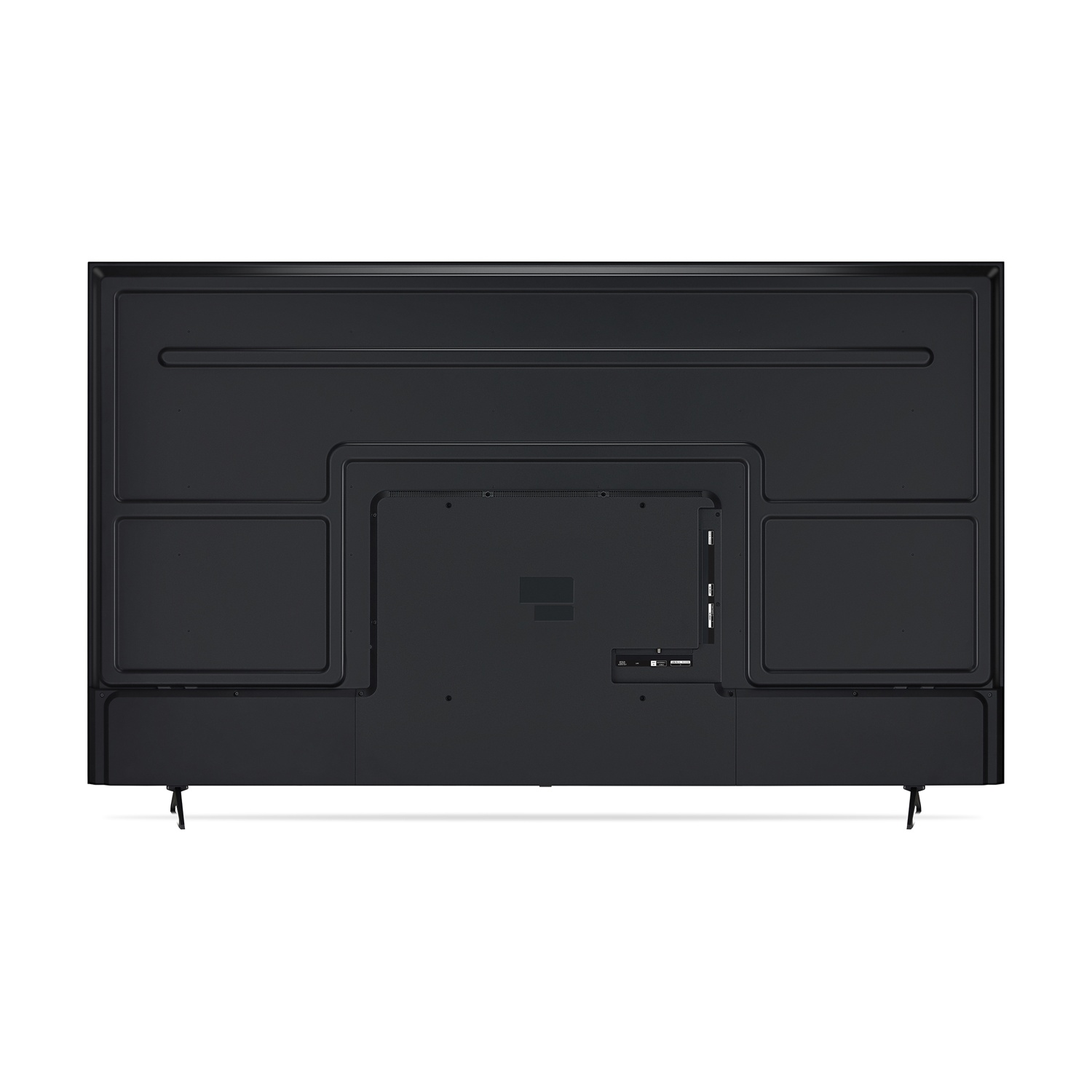 Retro di un TV LG nero. Porte e connessioni visibili. Sfondo bianco.