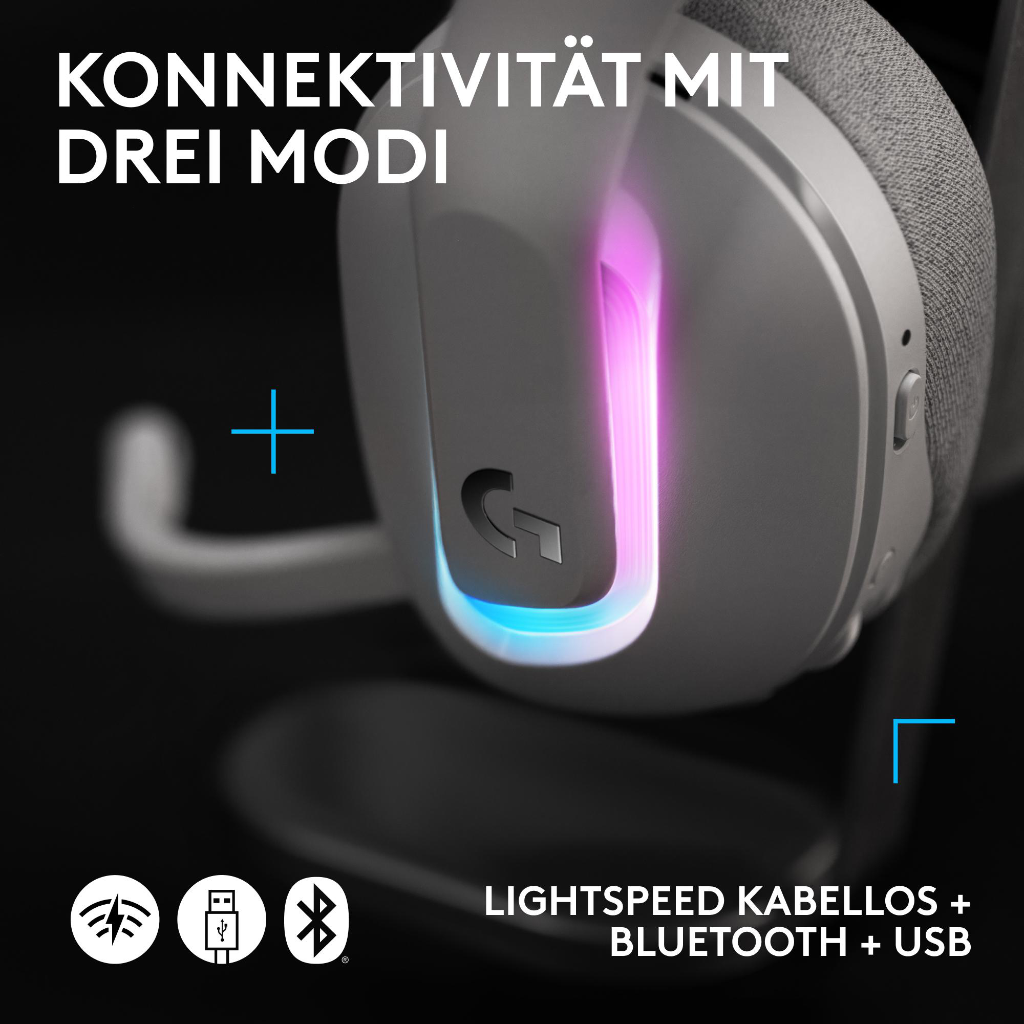 Gaming-Headset und Ladestation mit Symbolen.
