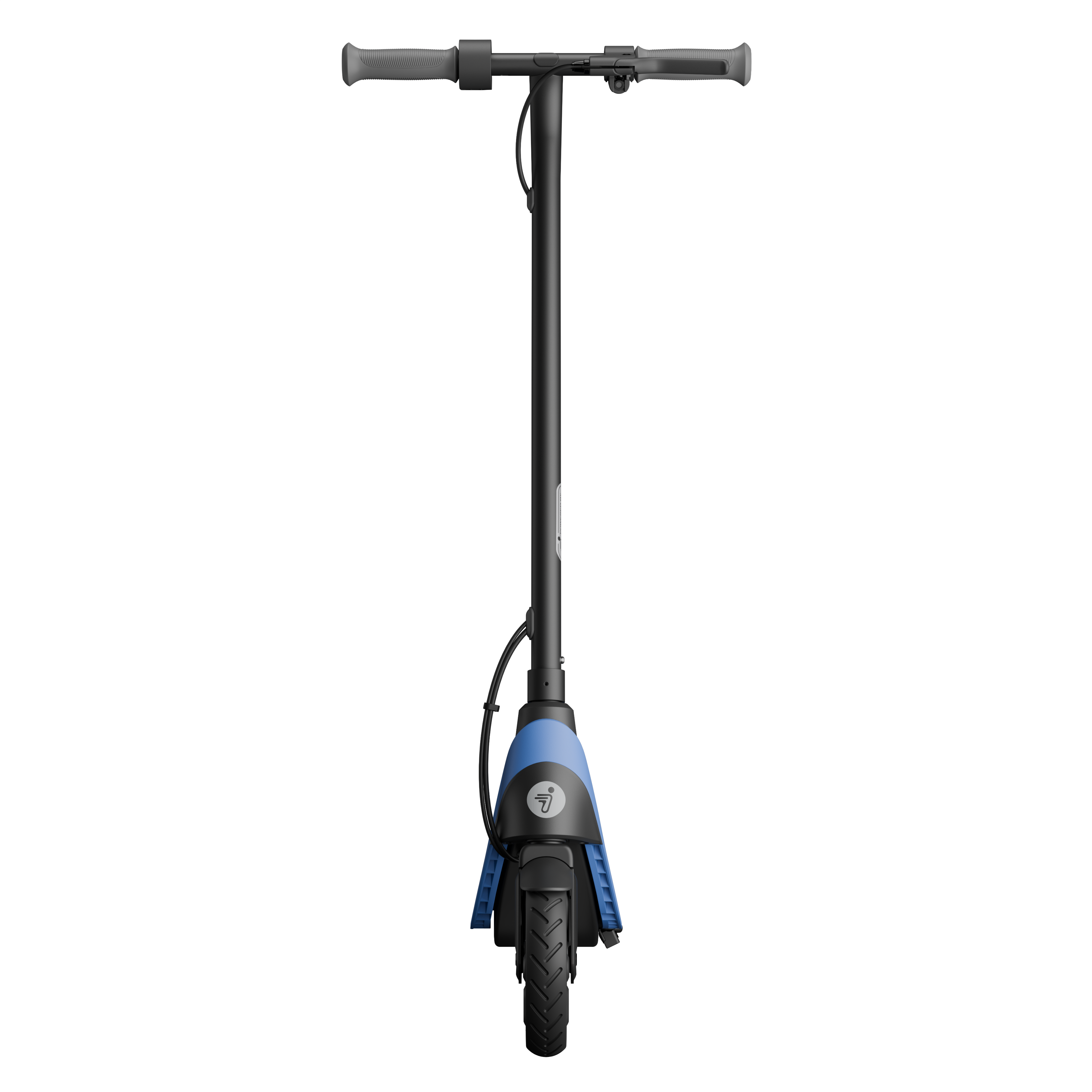 Önden bakan siyah elektrikli scooter.