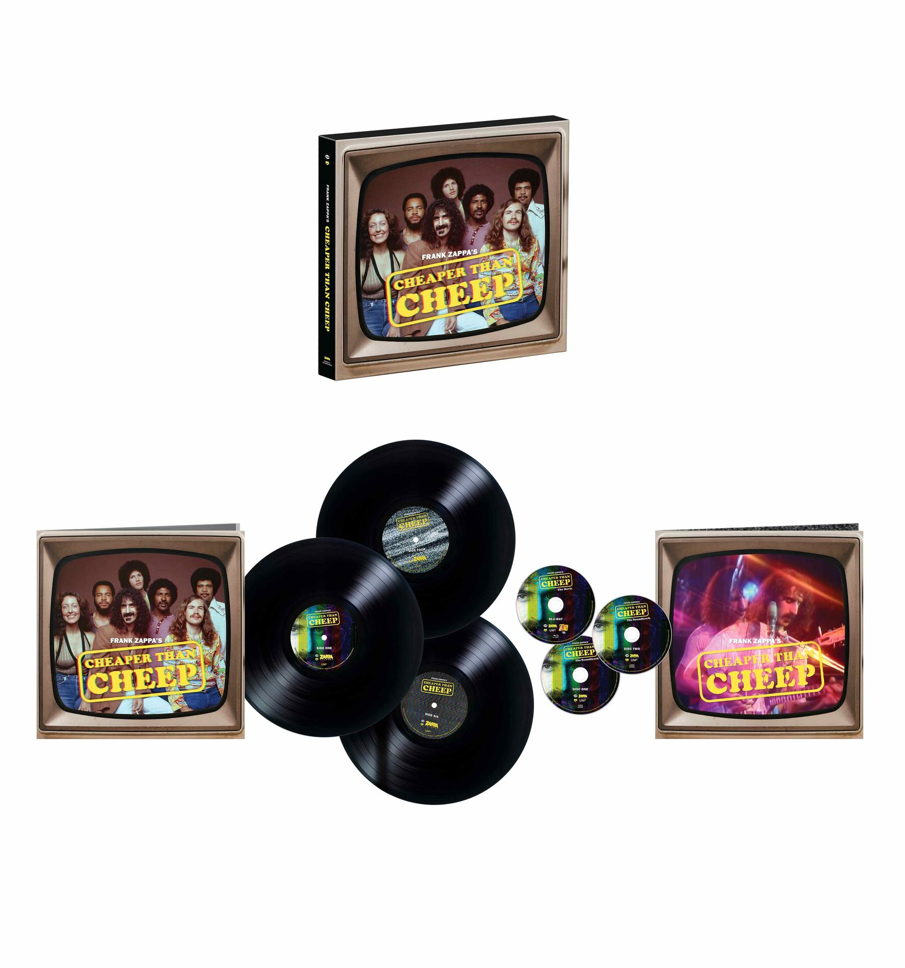 Schwarze Schallplatten, CDs und Box-Set mit TV-Art.