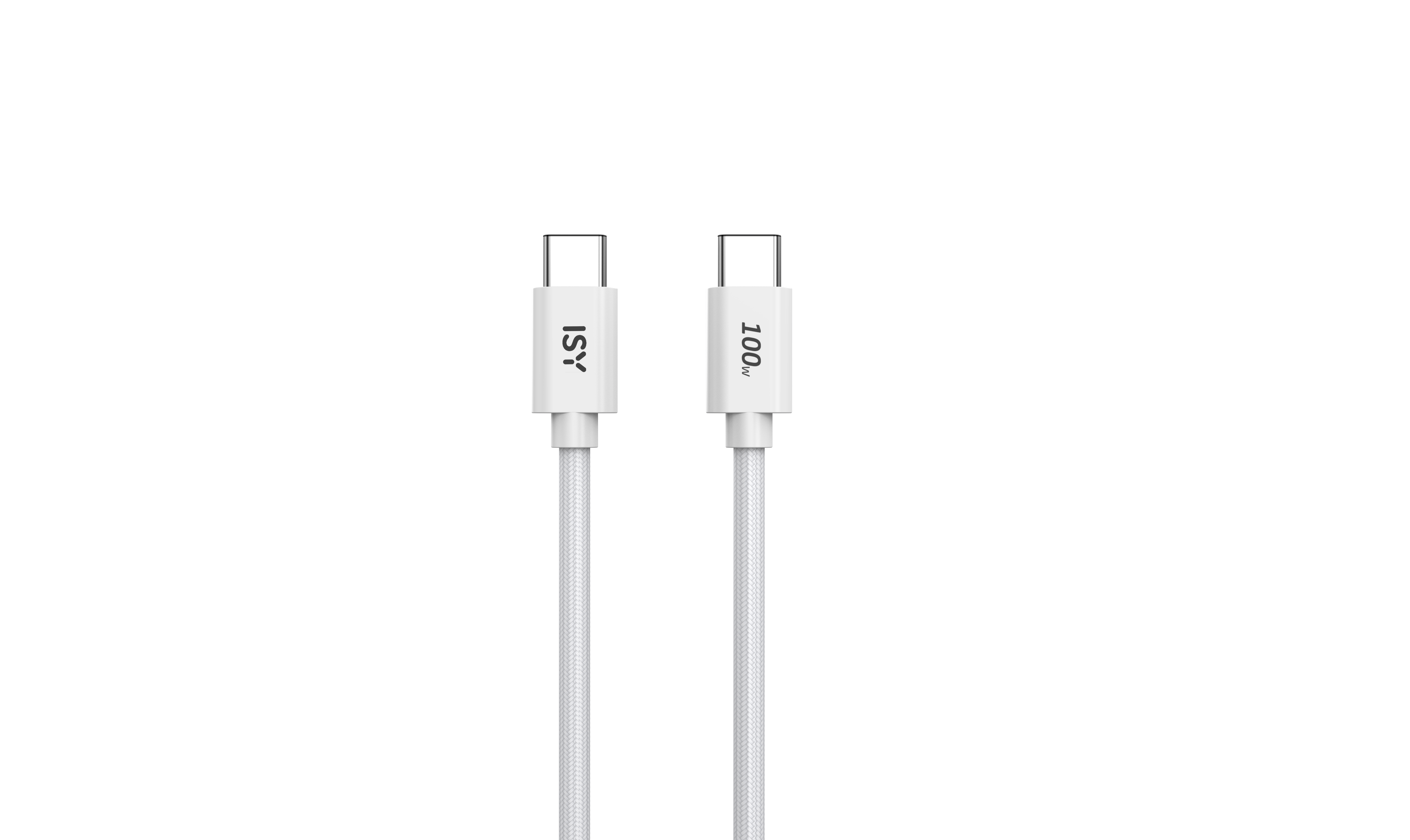 Dwa białe kable USB-C z białymi złączami na czarnym tle.