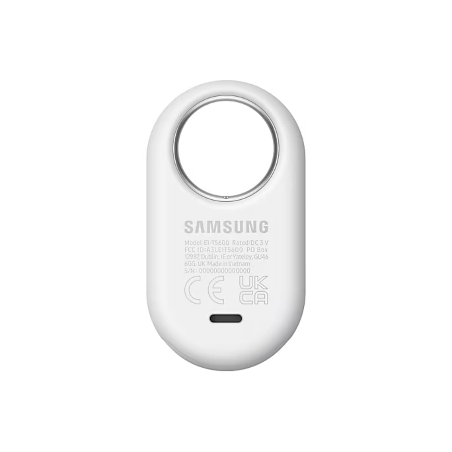 White, oval-shaped Samsung device with a ring and logo.