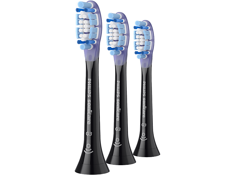 Recambio para cepillo dental - Philips Sonicare Premium Gum HX9053/88, Pack 2+1, Cuidado encias, Control antiplaca, Suave, Negro