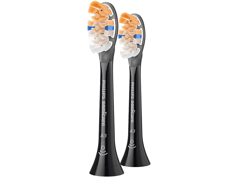 Recambio para cepillo dental - Philips Sonicare Premium All-in-One HX9092/88, 2 Cabezales de recambio, Control antiplaca, A3 Soft, Negro