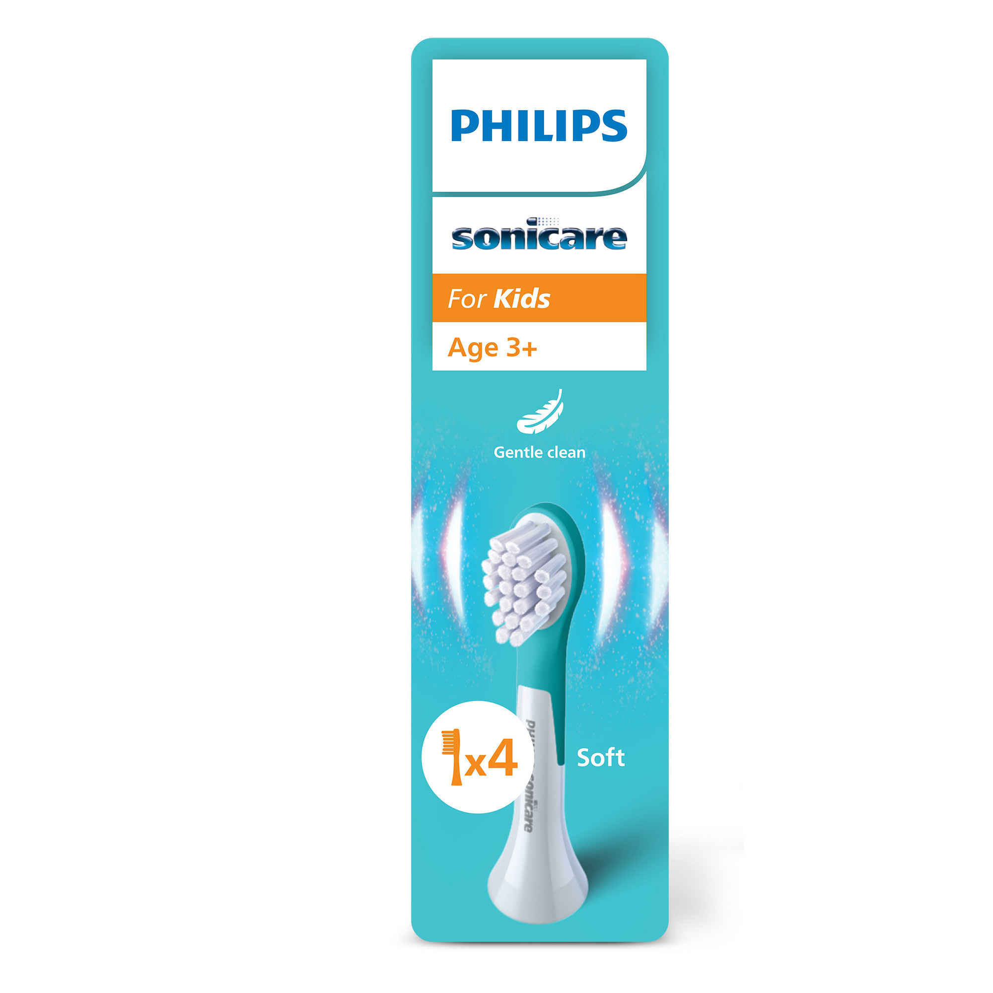 Paquete de cabezales de cepillo de dientes Philips Sonicare. El cabezal es verde y blanco, con 4 en el paquete.