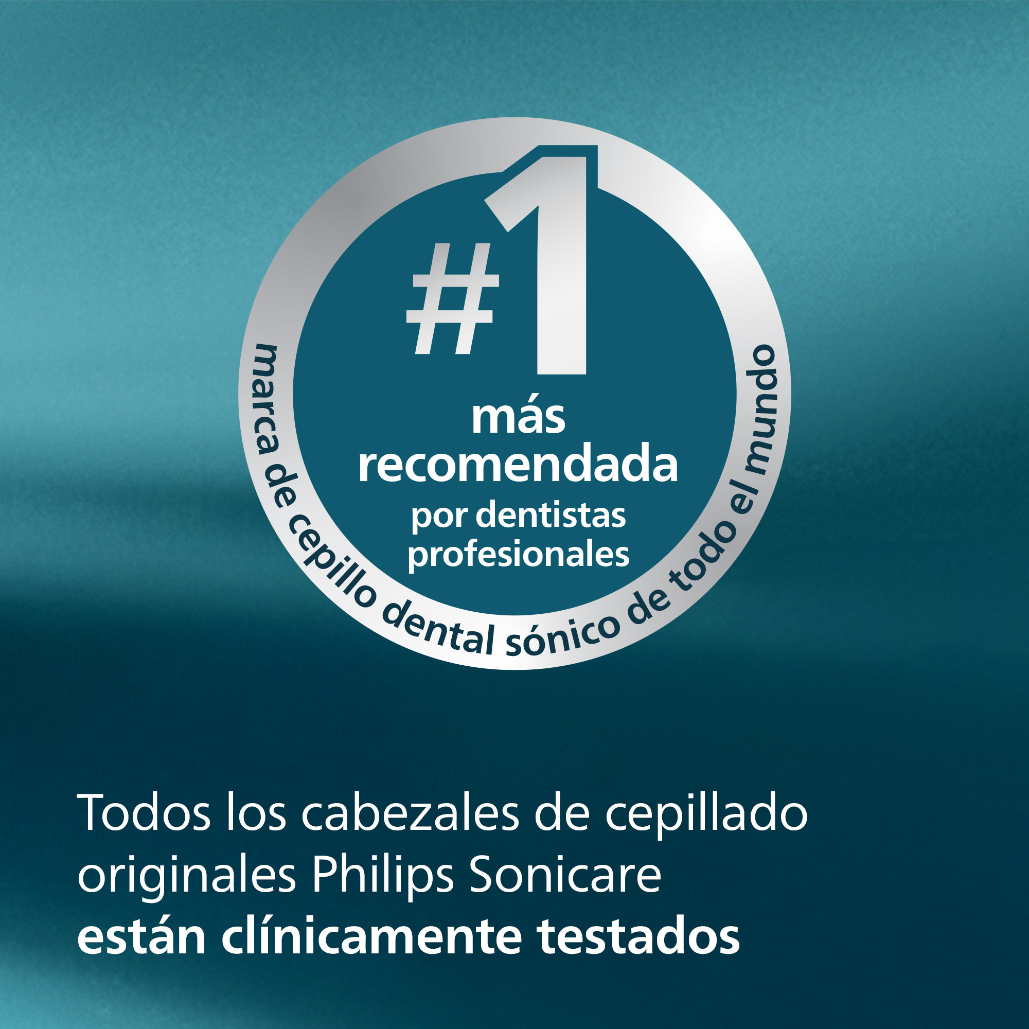 Un producto de higiene dental es recomendado por dentistas de todo el mundo. Se muestra una etiqueta plateada con texto.