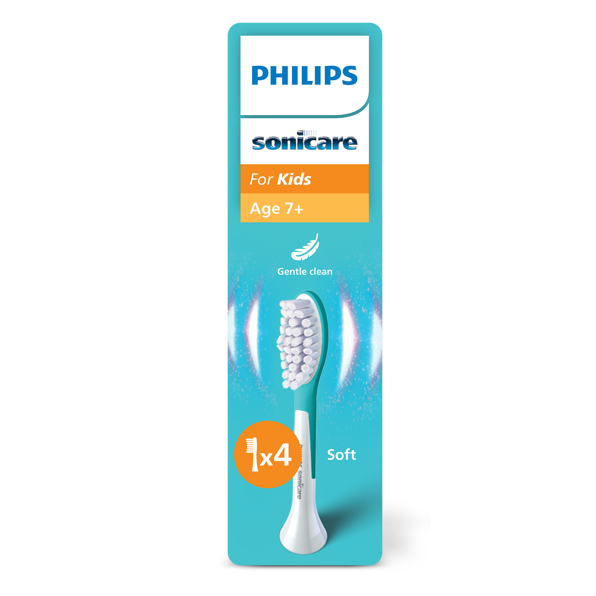 Paquete de cabezales de cepillo de dientes Philips Sonicare. El cabezal es verde y blanco, con 4 en el paquete.