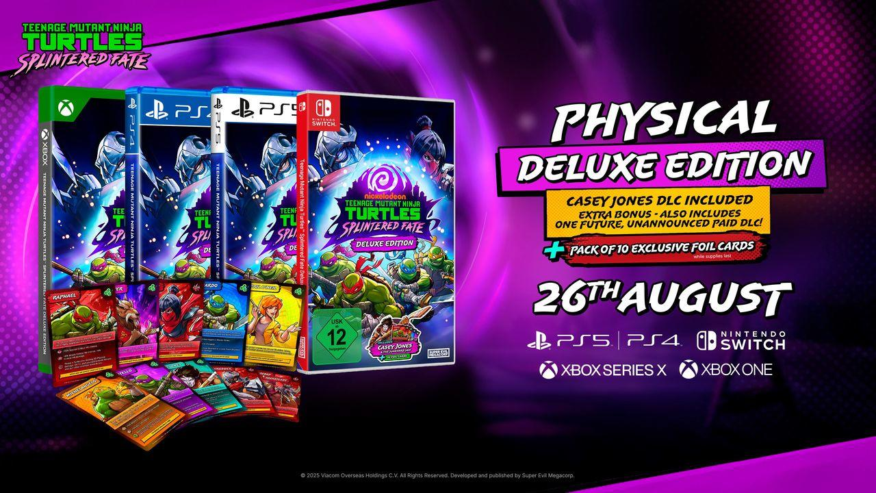 Teenage Mutant Ninja Turtles Splintered Fate, Deluxe Edition. Spielhüllen, Karten und Werbetext.