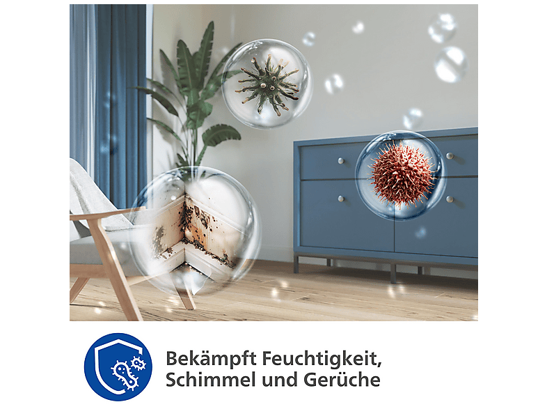 PHILIPS DE5305/11 5000 Series 2-in-1 Luftentfeuchter und -reiniger Weiß (245 Watt, Entfeuchterleistung: 26,5 l/d, Raumgröße: 137 m³)
