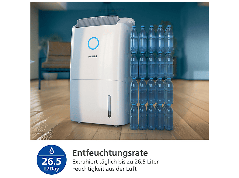 PHILIPS DE5305/11 5000 Series 2-in-1 Luftentfeuchter und -reiniger Weiß (245 Watt, Entfeuchterleistung: 26,5 l/d, Raumgröße: 137 m³)
