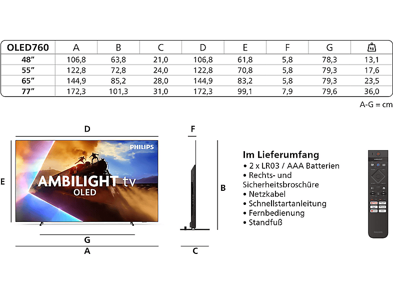 PHILIPS 55OLED760/12 OLED Ambilight TV (Flat, 55 Zoll / 139 cm, UHD 4K, SMART TV, Ambilight) – Bild 4