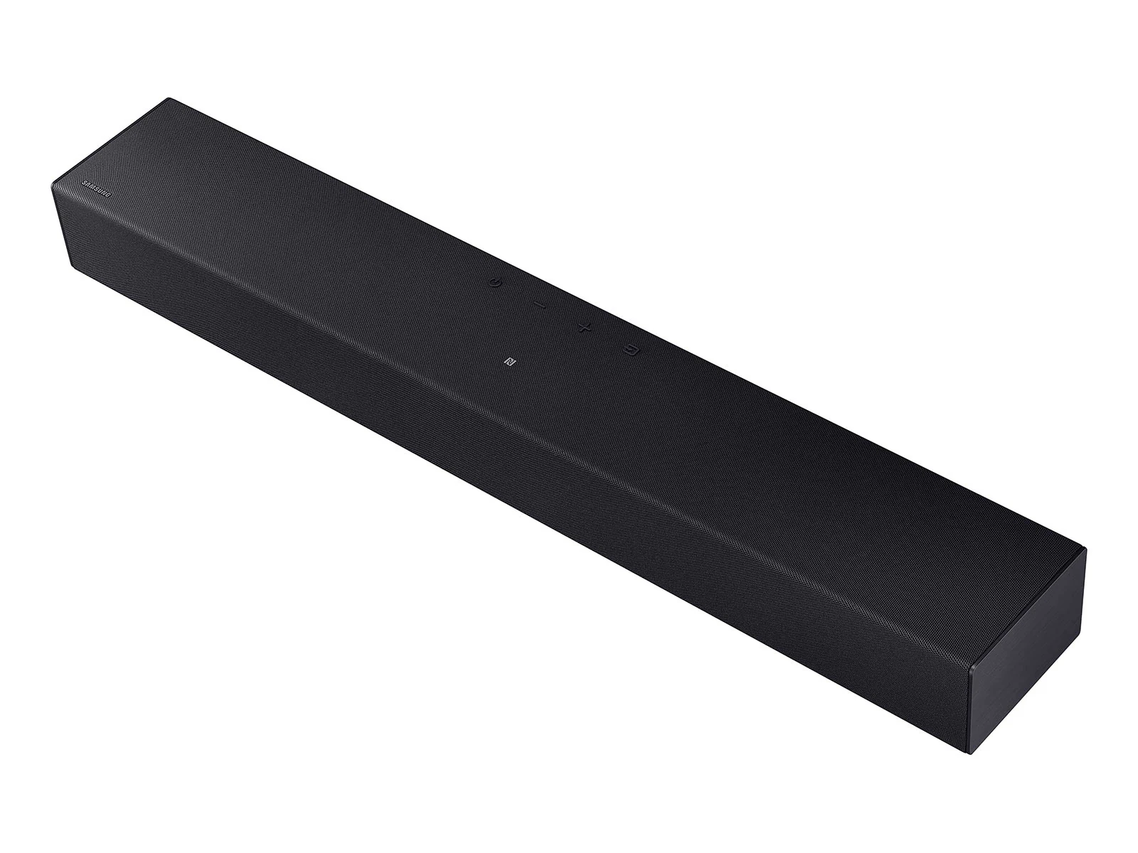 Fekete soundbar, felülnézet, elegáns dizájn.