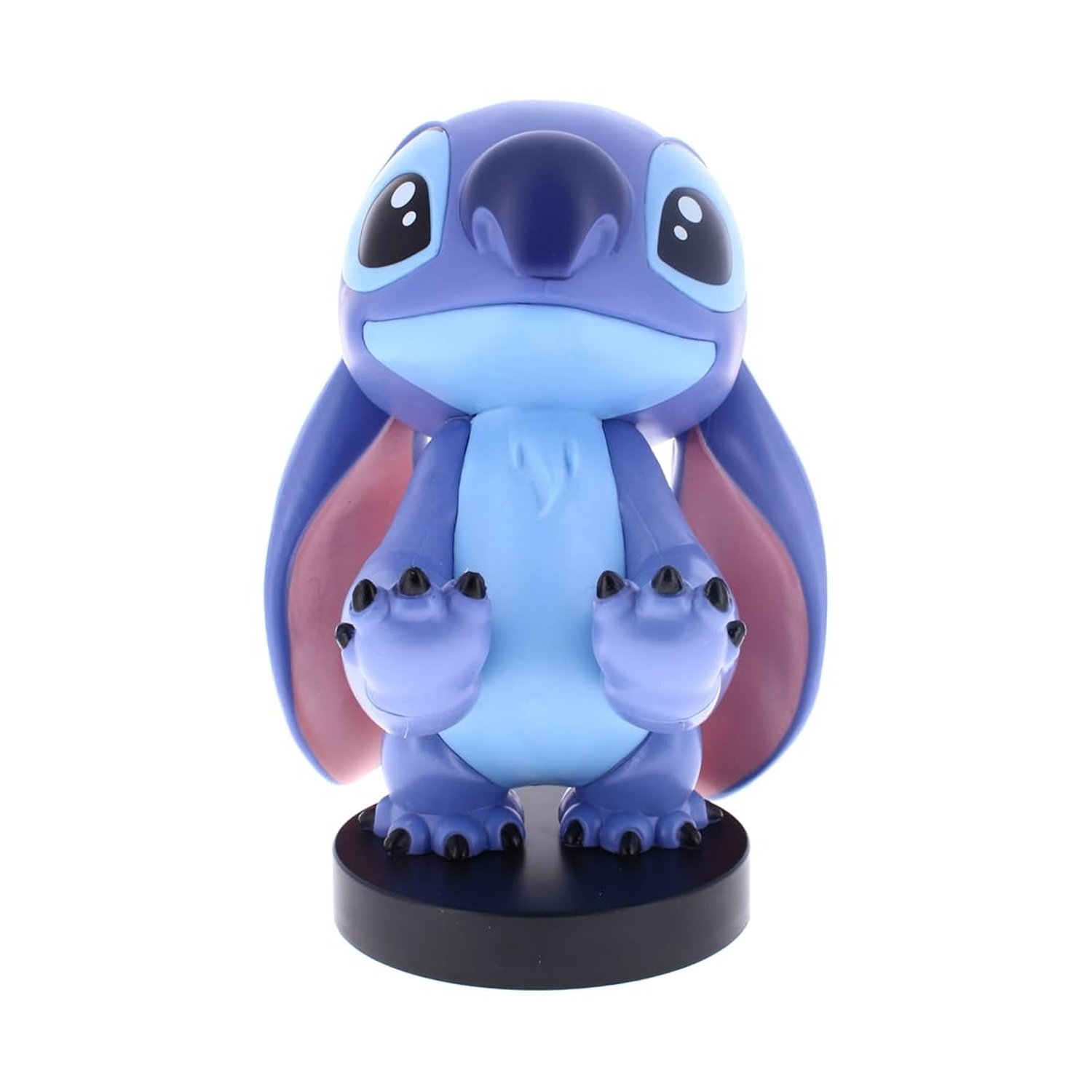 Una figura blu di Stitch con grandi occhi è in piedi su una base nera, rivolta in avanti.