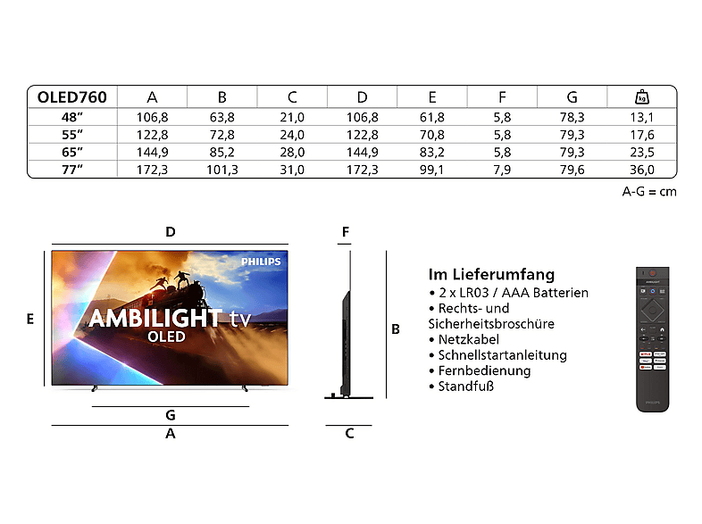 PHILIPS 77OLED760/12 OLED Ambilight TV (Flat, 77 Zoll / 194 cm, UHD 4K, SMART TV, Ambilight)