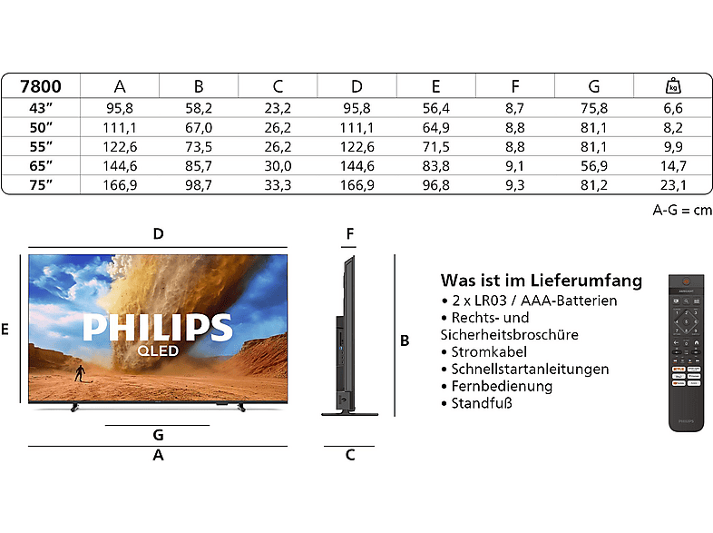 PHILIPS 65PUS7800 QLED TV (Flat, 65 Zoll / 164 cm, UHD 4K, SMART TV)