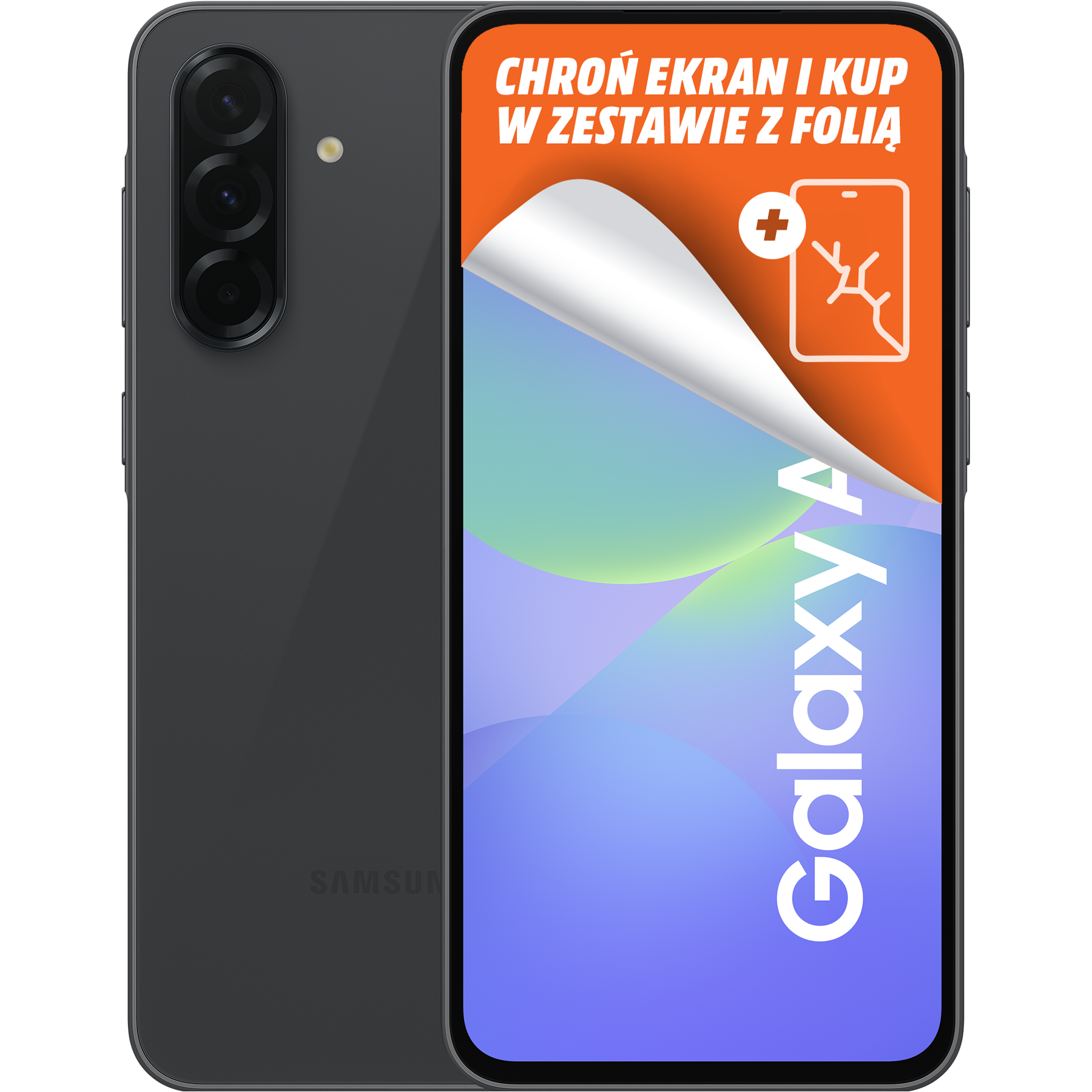 Szary telefon, ochrona ekranu i słowa Galaxy A.