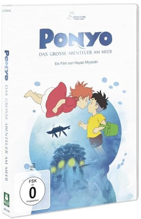 DVD-Cover des Animationsfilms 'Ponyo' mit den Figuren auf blauem Hintergrund.