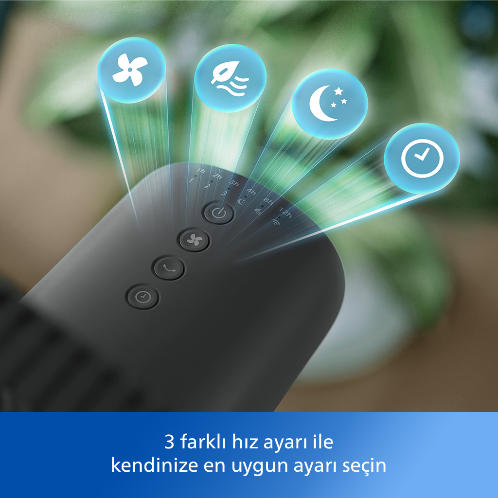 Farklı modları temsil eden aydınlatmalı simgelerle vantilatör kontrol paneli.