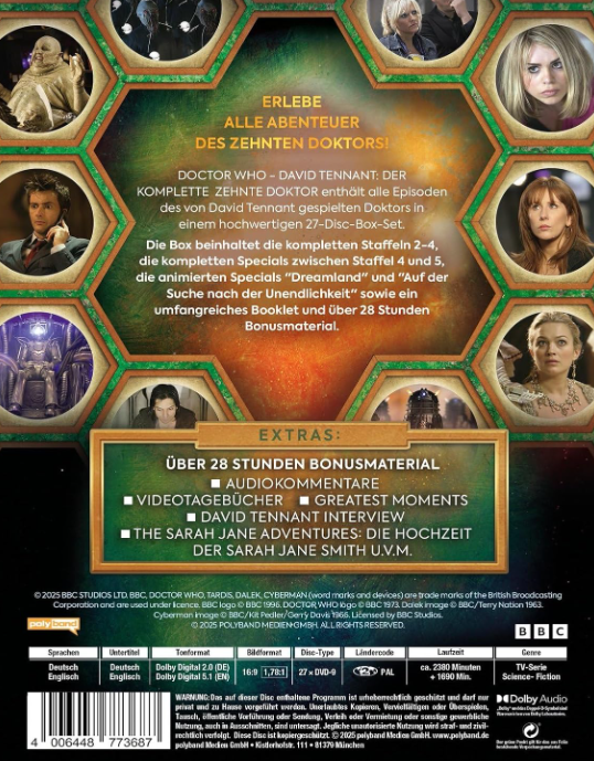 DVD-Box-Set von Doctor Who, mit dem zehnten Doktor, Extras und Bonusmaterial.