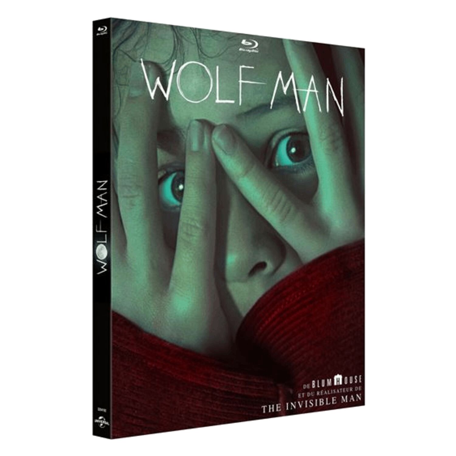 Boîtier DVD : Titre "Wolf Man", visage de femme, mains couvrant le visage et pull rouge.