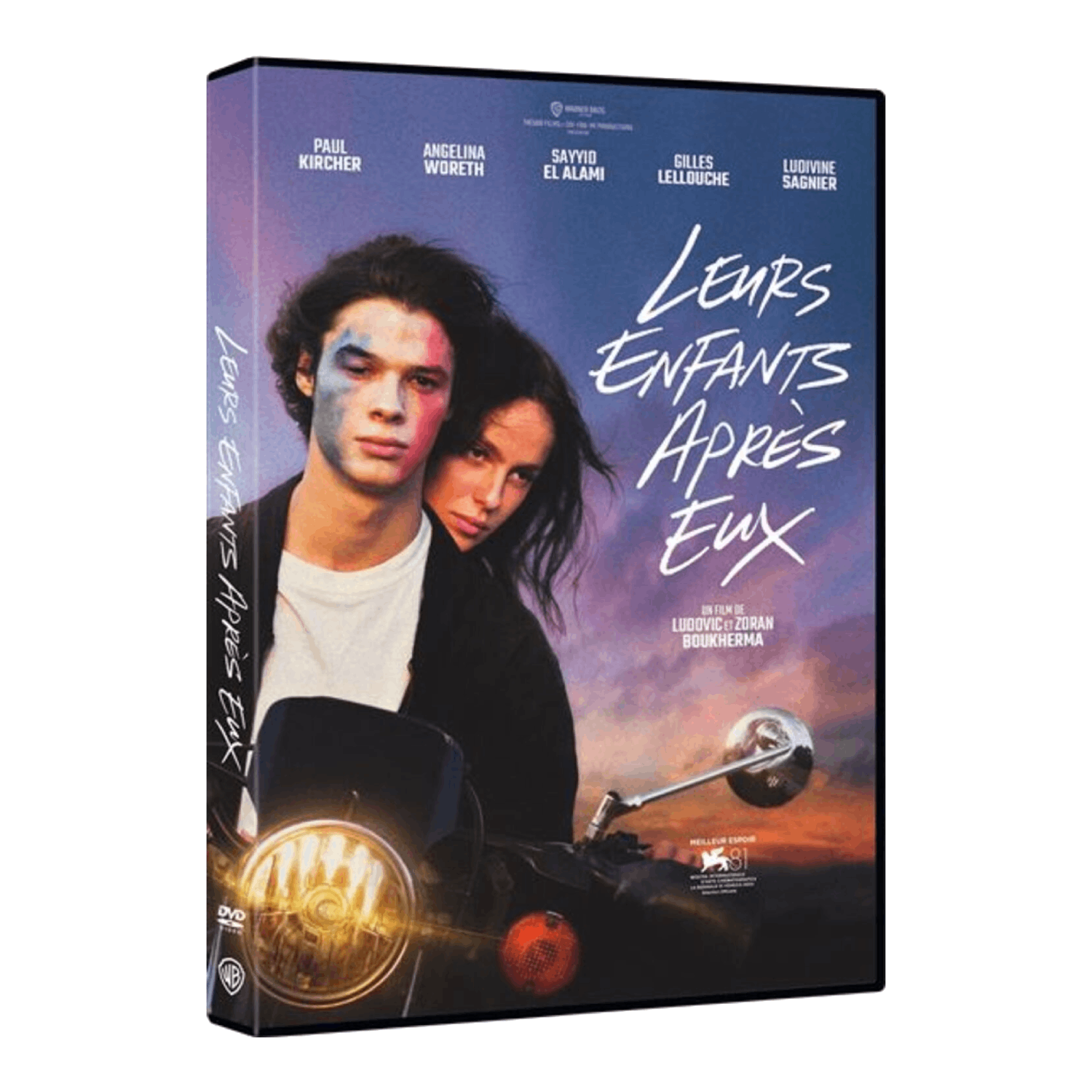 Boîtier DVD : "Leurs enfants après eux" avec des acteurs sur une moto, thème sombre.