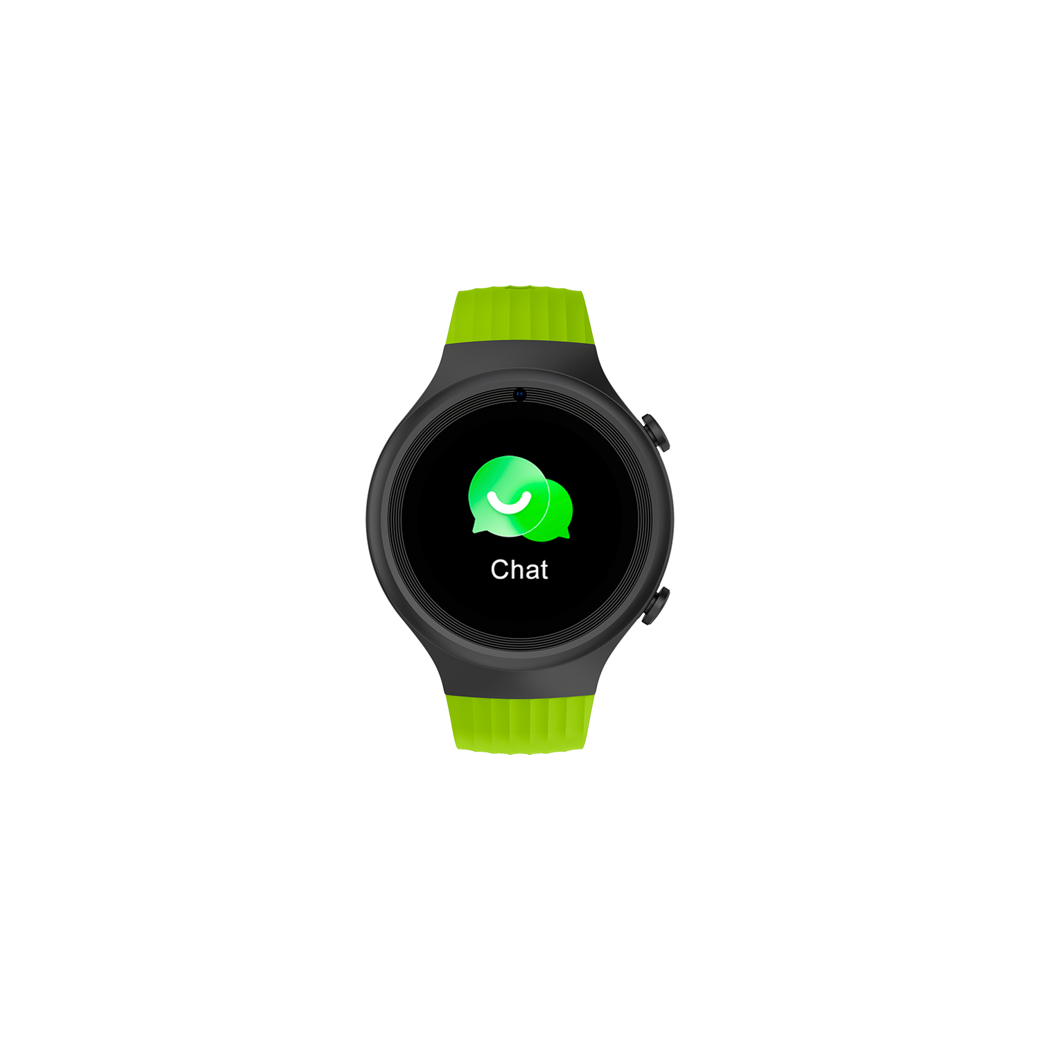 Smartwatch negra y verde lima, que muestra un icono de chat.
