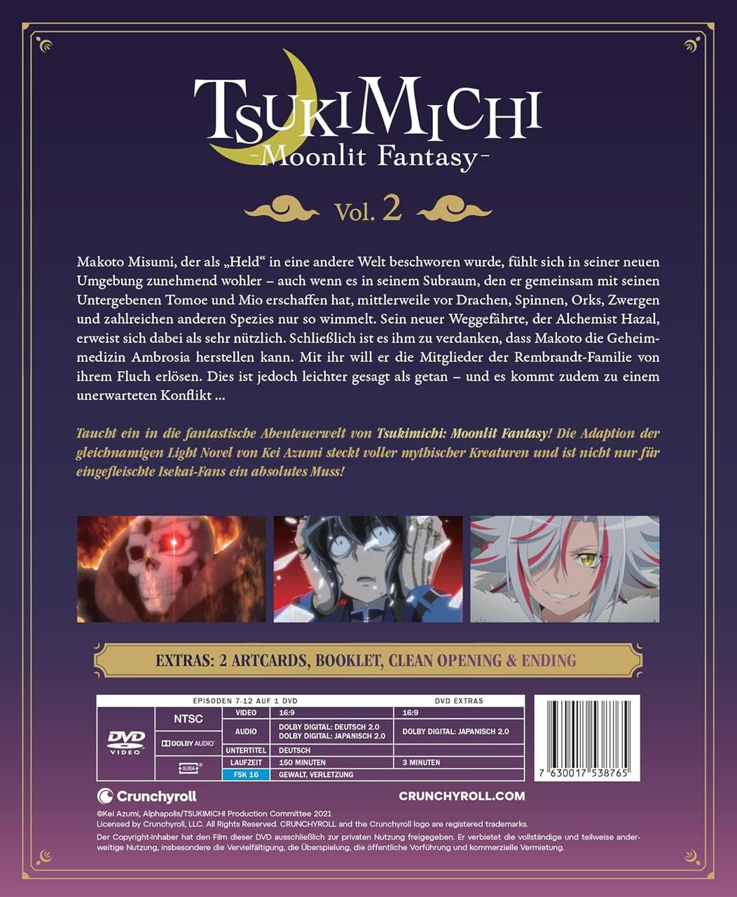 Rückseite der Anime-Blu-ray-Disc mit Text und Bildern. Japanischer Text.