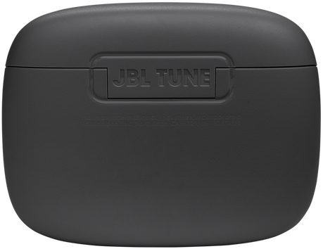 Zárt fekete JBL Tune fülhallgató tok. A 'JBL TUNE' szöveg a fedélen középen.