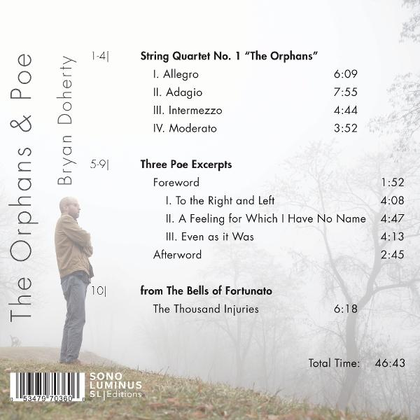 CD-Cover: Mann im Mantel, Text: The Orphans & Poe, Trackliste, Noten, Sono Luminus-Logo, Gesamtzeit: 46:43.