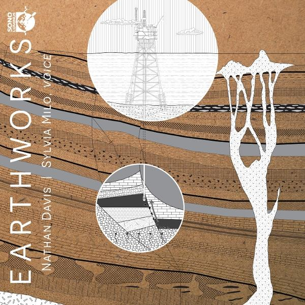 Diagramm der Erdschichten mit Brunnenstruktur und dem Titel 'Earthworks' von Nathan Davis.