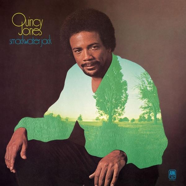 Pochette d'album de Quincy Jones. Homme avec afro, fond vert et bleu.