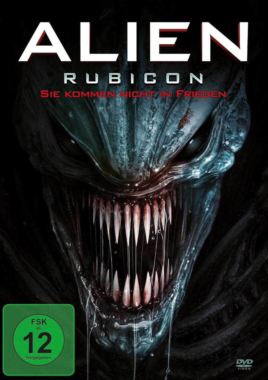 Filmposter für 'Alien Rubicon', ein gruseliges Alien-Gesicht mit scharfen Zähnen.