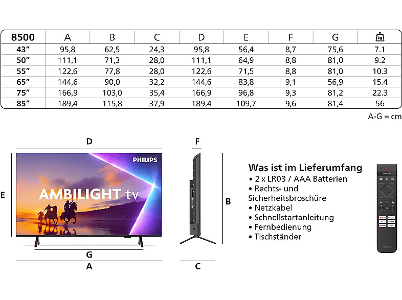 Thumbnail - PHILIPS 75PUS8500 LED Ambilight TV (Flat, 75 Zoll / 189 cm, UHD 4K, SMART TV, Ambilight)