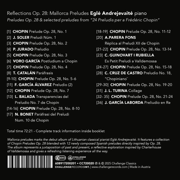 Albumcover mit Text, der Chopins Präludien auflistet. Eine Liste von 36 Liedern auf dem Cover.